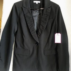Cabi Black Pinstripe Pleated Career Lined Blazer